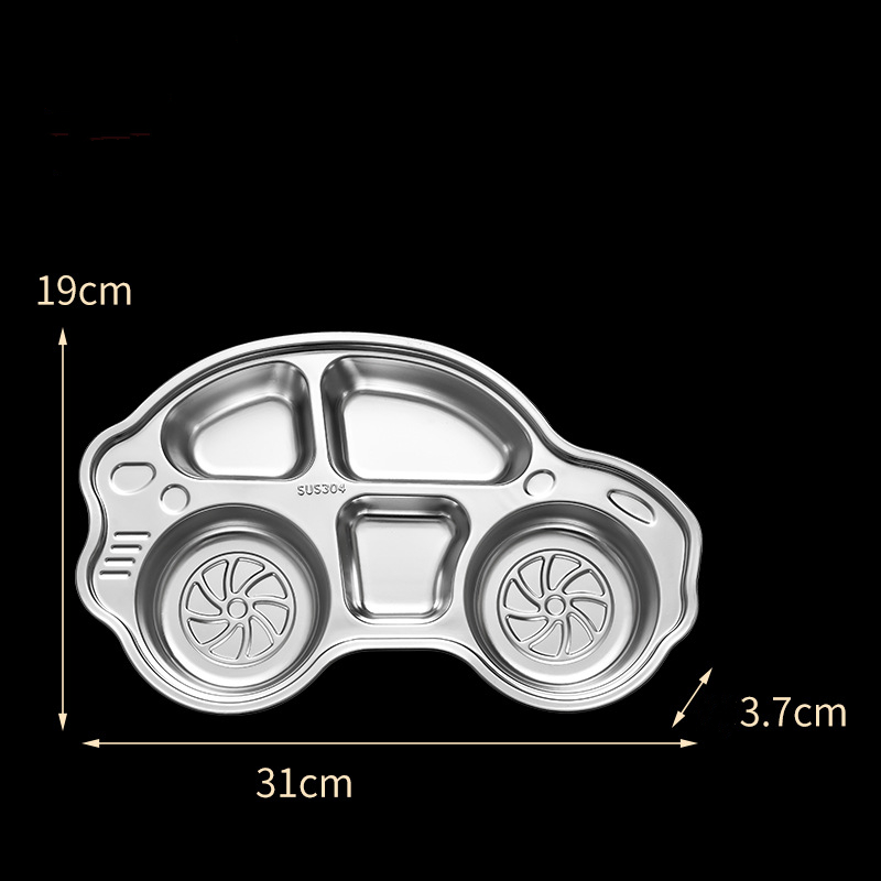304 Stainless Steel Dinner Plate for Kids Cartoon Shape Dinner Plate Three Grid Stainless Steel Dinner Plate School Lunch Box 2pcs