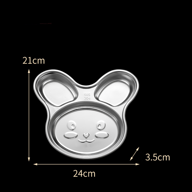 304 Stainless Steel Dinner Plate for Kids Cartoon Shape Dinner Plate Three Grid Stainless Steel Dinner Plate School Lunch Box 2pcs