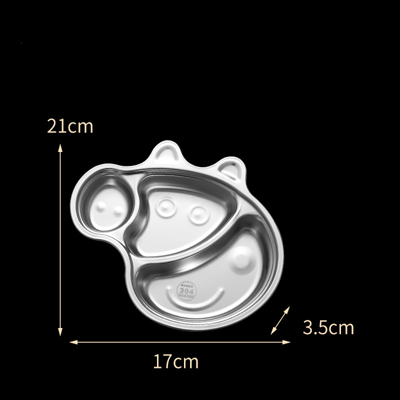 304 Stainless Steel Dinner Plate for Kids Cartoon Shape Dinner Plate Three Grid Stainless Steel Dinner Plate School Lunch Box 2pcs