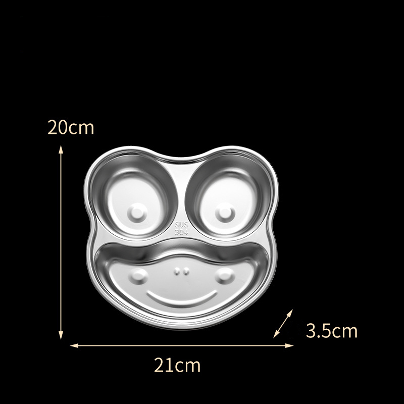 304 Stainless Steel Dinner Plate for Kids Cartoon Shape Dinner Plate Three Grid Stainless Steel Dinner Plate School Lunch Box 2pcs
