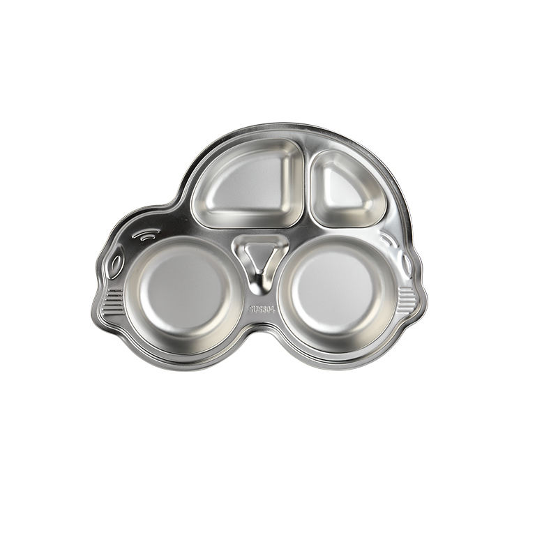 304 Stainless Steel Dinner Plate for Kids Cartoon Shape Dinner Plate Three Grid Stainless Steel Dinner Plate School Lunch Box 2pcs