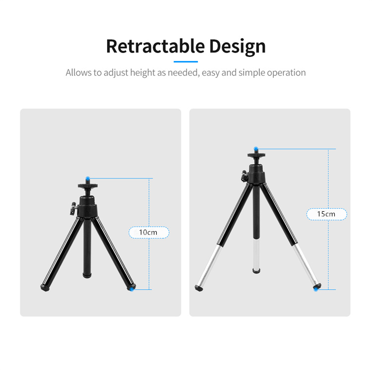 Portable Webcam Tripod Lightweight Mini Webcam Tripod for Smartphone Webcam Desktop Tripod Phone Holder Table Stand Metal Legs Table Tripod