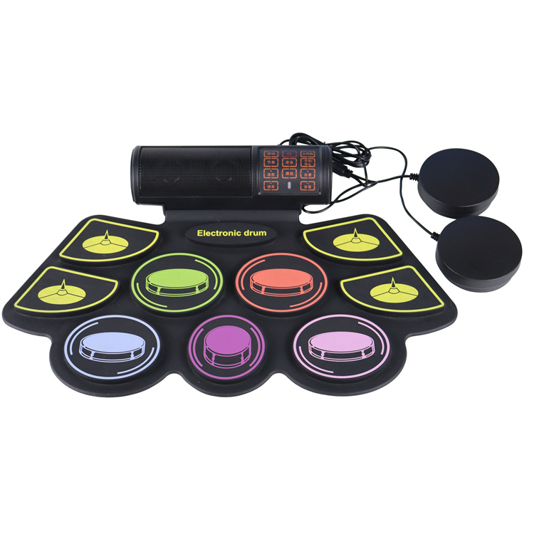9 Pads Electronic BT Roll-Up Protable Drum Set 9 Volumes Speed Adjustable Silicone Drum Pads