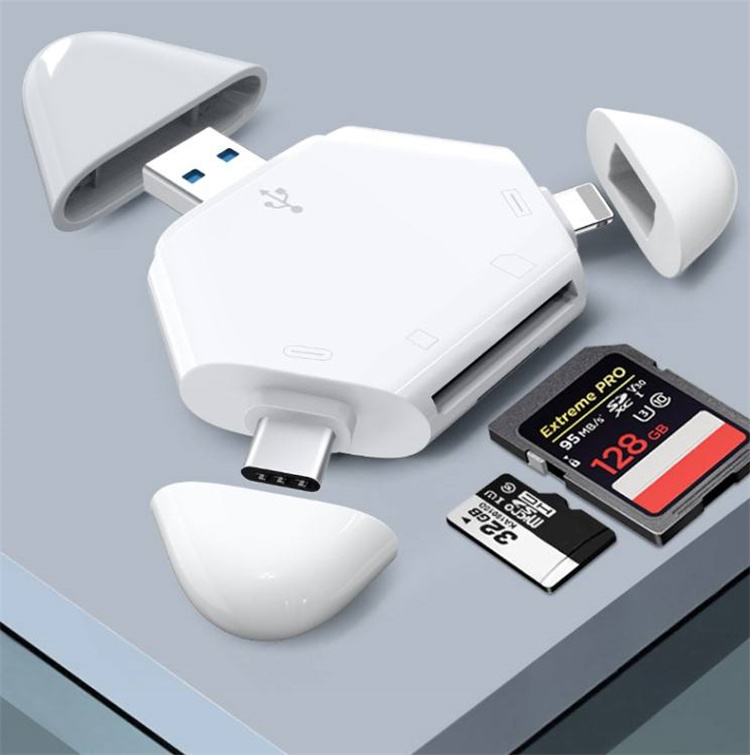 SD Card Reader USB-C, 3-in-1 Memory Card Reader for iPhone/iPad USB A Devices, Camera Card Adapter Trail Camera Viewer Compatible with PC Android phone