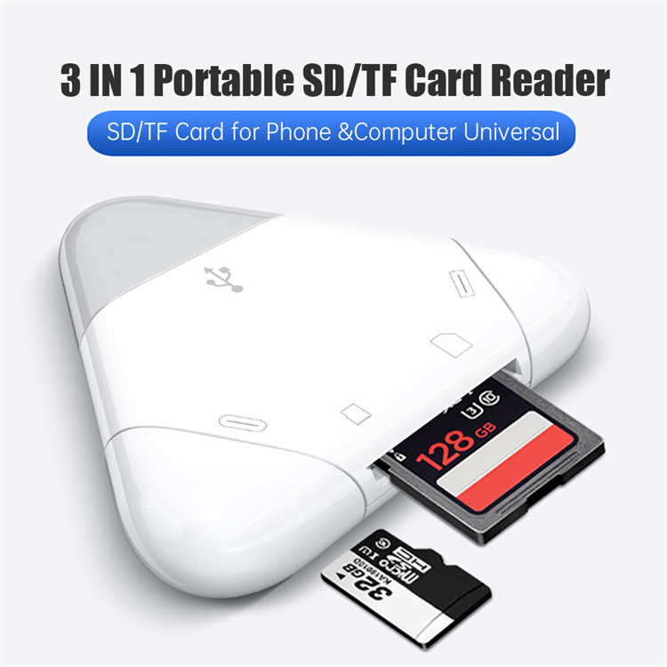 SD Card Reader USB-C, 3-in-1 Memory Card Reader for iPhone/iPad USB A Devices, Camera Card Adapter Trail Camera Viewer Compatible with PC Android phone