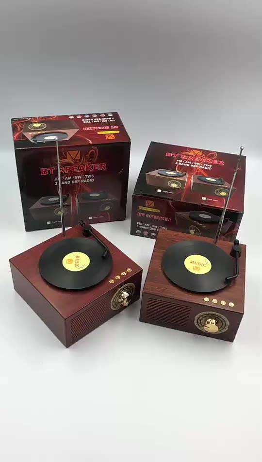Retro Wooden Vinyl Look BT Speaker Vintage Radio Bluetooth Speaker Portable Mini Bluetooth Speaker With FM Radio