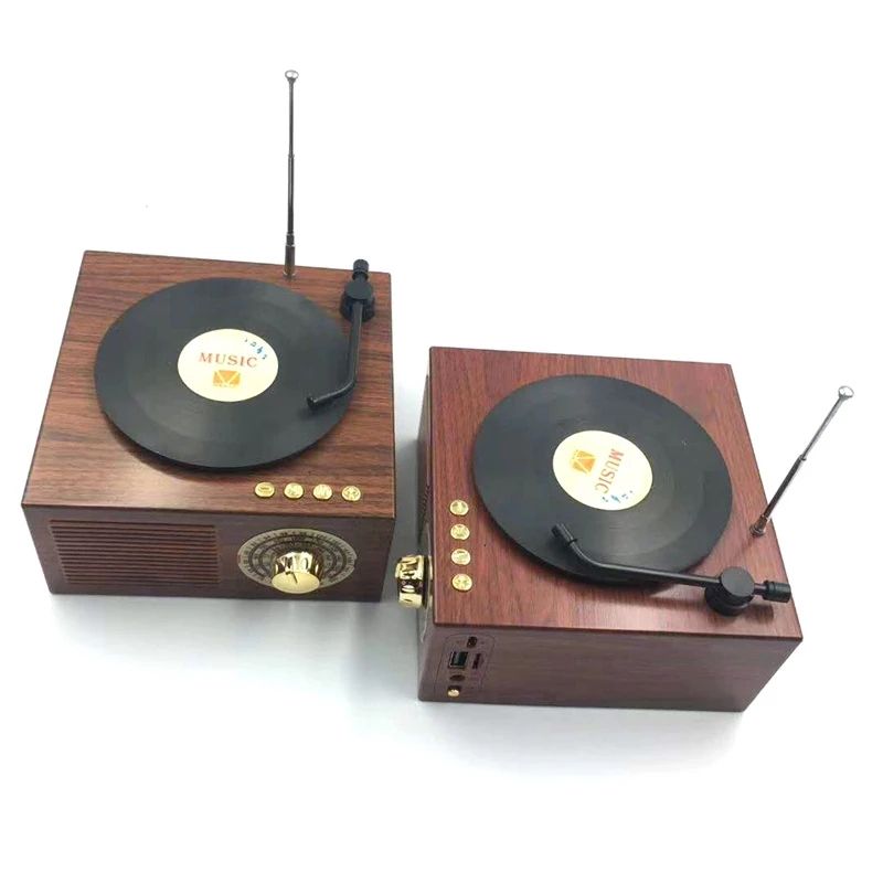 Retro Wooden Vinyl Look BT Speaker Vintage Radio Bluetooth Speaker Portable Mini Bluetooth Speaker With FM Radio