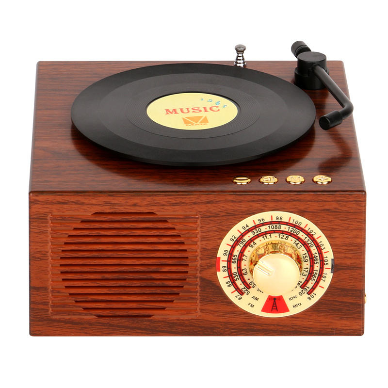 Retro Wooden Vinyl Look BT Speaker Vintage Radio Bluetooth Speaker Portable Mini Bluetooth Speaker With FM Radio