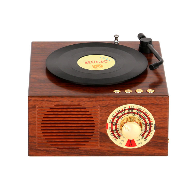Retro Wooden Vinyl Look BT Speaker Vintage Radio Bluetooth Speaker Portable Mini Bluetooth Speaker With FM Radio