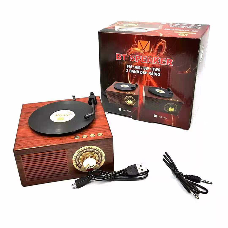 Retro Wooden Vinyl Look BT Speaker Vintage Radio Bluetooth Speaker Portable Mini Bluetooth Speaker With FM Radio