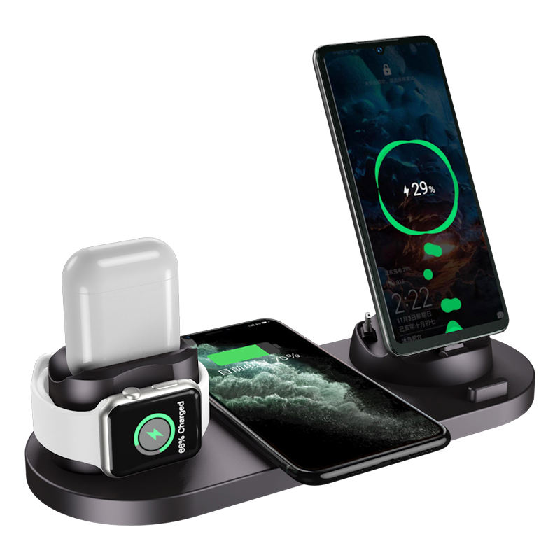 QI 15W Fast Charge 6 in 1 Wireless Charger Station For Apple Desktop Charging Dock Home/Office Nightstand for iphone iwatch airpod