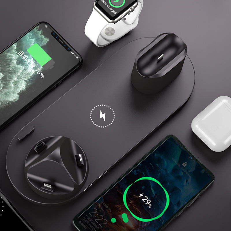 QI 15W Fast Charge 6 in 1 Wireless Charger Station For Apple Desktop Charging Dock Home/Office Nightstand for iphone iwatch airpod