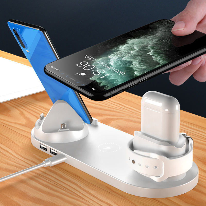QI 15W Fast Charge 6 in 1 Wireless Charger Station For Apple Desktop Charging Dock Home/Office Nightstand for iphone iwatch airpod