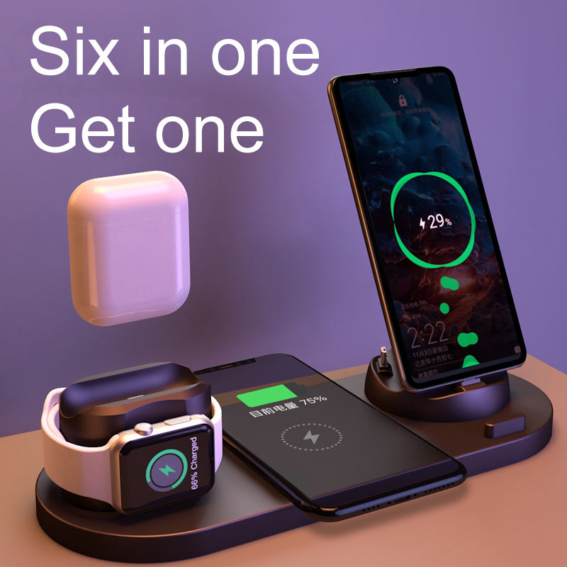 QI 15W Fast Charge 6 in 1 Wireless Charger Station For Apple Desktop Charging Dock Home/Office Nightstand for iphone iwatch airpod