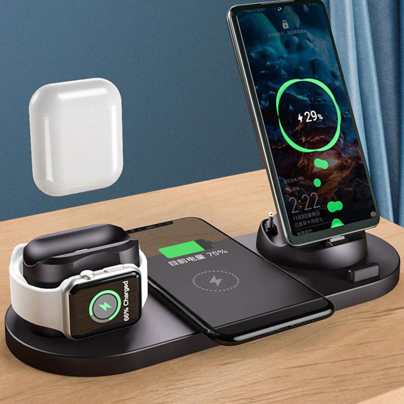 QI 15W Fast Charge 6 in 1 Wireless Charger Station For Apple Desktop Charging Dock Home/Office Nightstand for iphone iwatch airpod