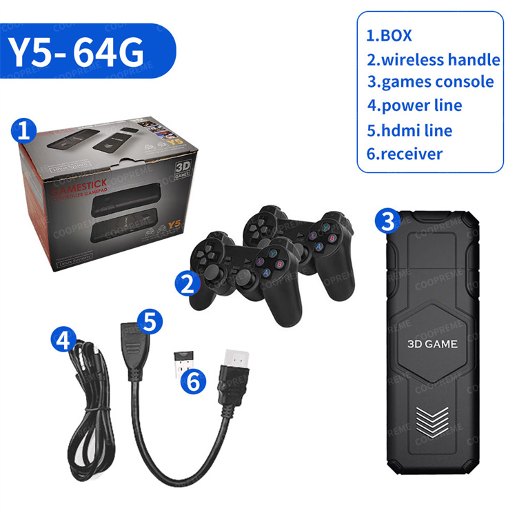 Y5 Retro Game Console 4K HD Video Game Console 2.4G Dual Wireless Controller Gaming Stick Classic TV Game Console