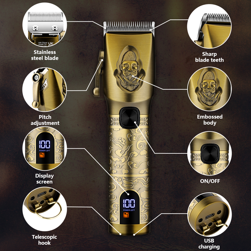 Newest Electric Senior Barber Hair Clipper Machine Trimmer Professional Portable Gold Electric Hair Clipper Set T-Blade Nose Hair Beard Trimmer Set Hair Cutting Grooming Kit