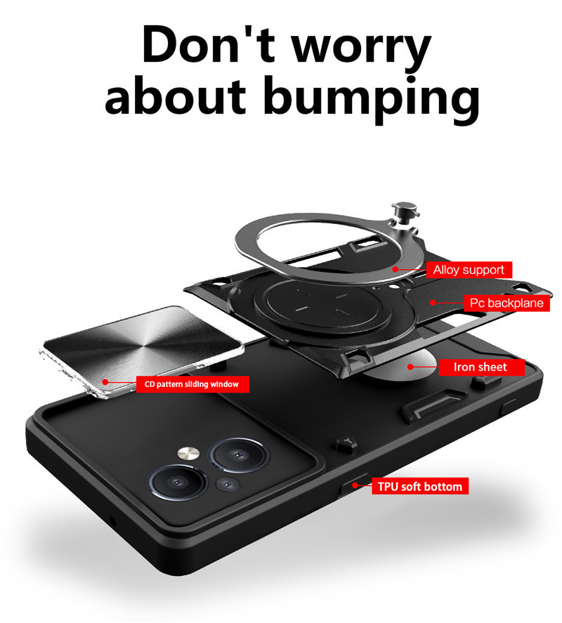 Mobile Phone cases 5G Case Slide Camera Lens Protection Ring Holder Armor Shockproof Coque For  Tecno Infinix Samsung OPPO REALME Xiaomi Redmi VIVO Iphone Huawei