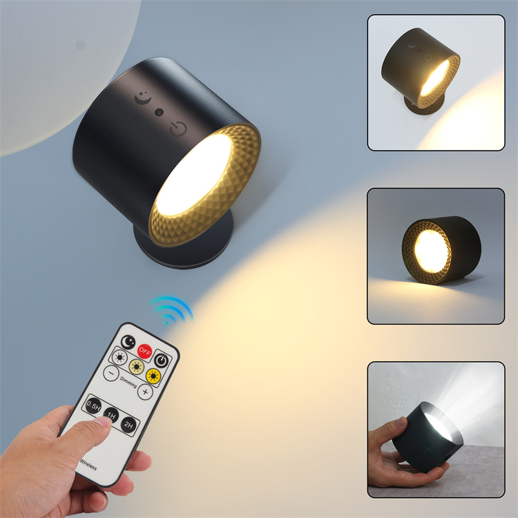 LED Wall Lamp Rechargeable Dimming 3 Color Adjustment Wall Sconce Magnetic Rotation Touch Control Cordless Wall Light for Reading Bedside