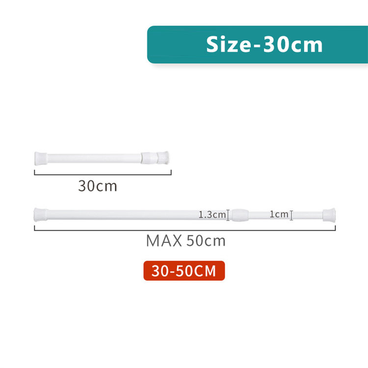 2PCS Adjustable Telescopic Rod Tension Curtain Rod Shower Curtain Rod Spring Tension Rod Space Organizer Hooks
