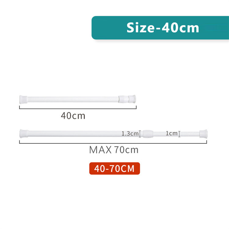 2PCS Adjustable Telescopic Rod Tension Curtain Rod Shower Curtain Rod Spring Tension Rod Space Organizer Hooks