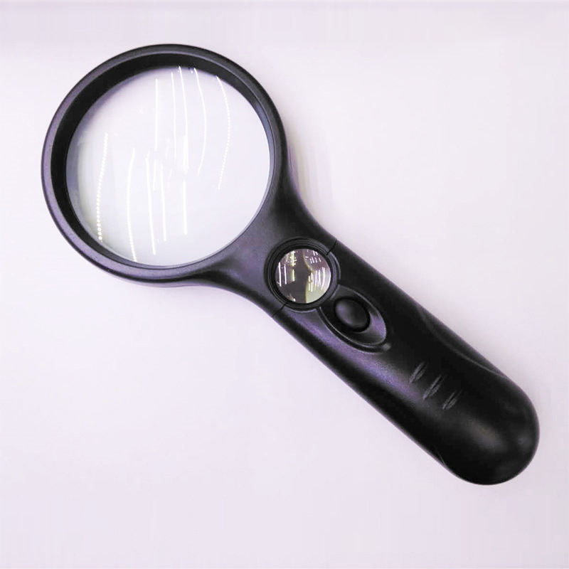 Double lens with 3 LED light balls clapping hold high power reading plastic with light magnifier