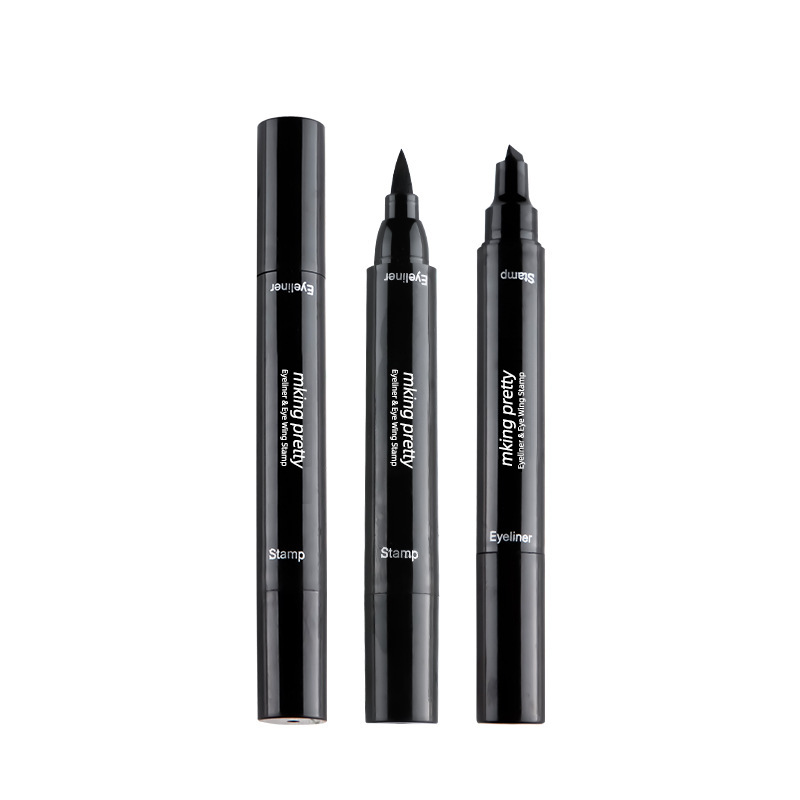 2 in 1 Liquid Eyeliner Waterproof Stamp Cosmetic Eye liner Pencil Make Up Black