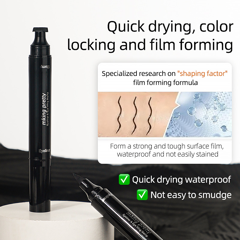 2 in 1 Liquid Eyeliner Waterproof Stamp Cosmetic Eye liner Pencil Make Up Black