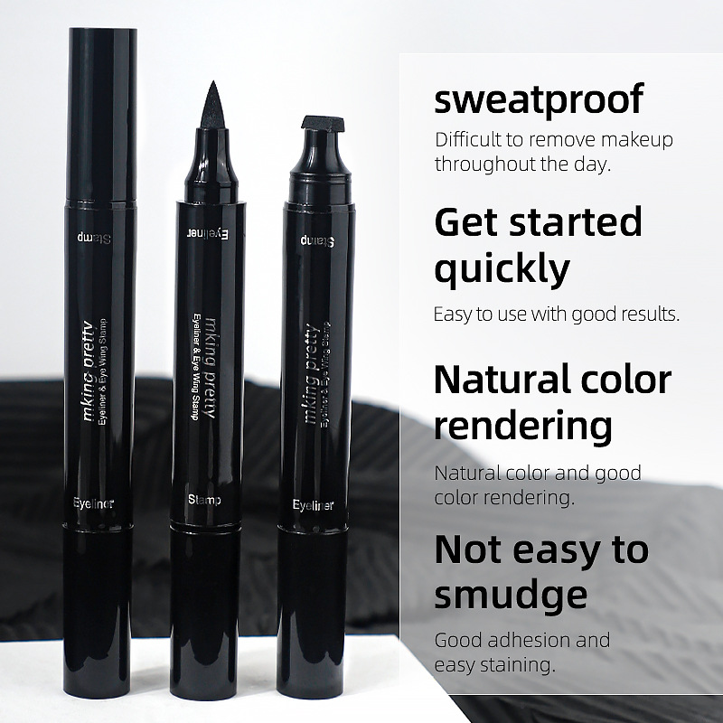 2 in 1 Liquid Eyeliner Waterproof Stamp Cosmetic Eye liner Pencil Make Up Black