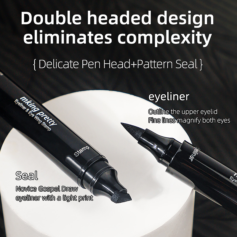 2 in 1 Liquid Eyeliner Waterproof Stamp Cosmetic Eye liner Pencil Make Up Black