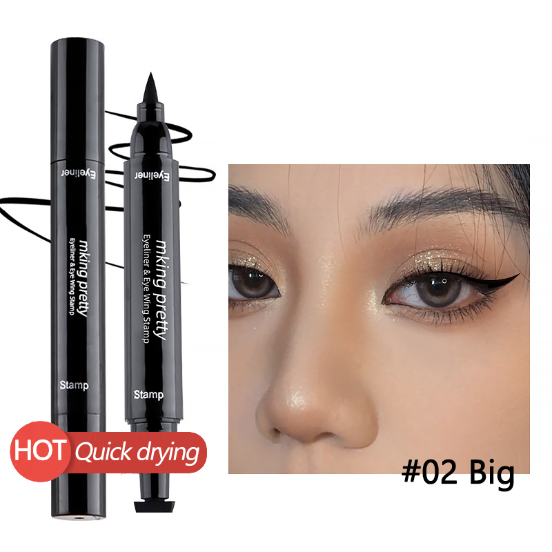 2 in 1 Liquid Eyeliner Waterproof Stamp Cosmetic Eye liner Pencil Make Up Black