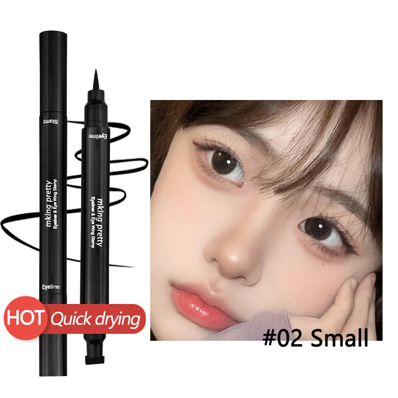 2 in 1 Liquid Eyeliner Waterproof Stamp Cosmetic Eye liner Pencil Make Up Black