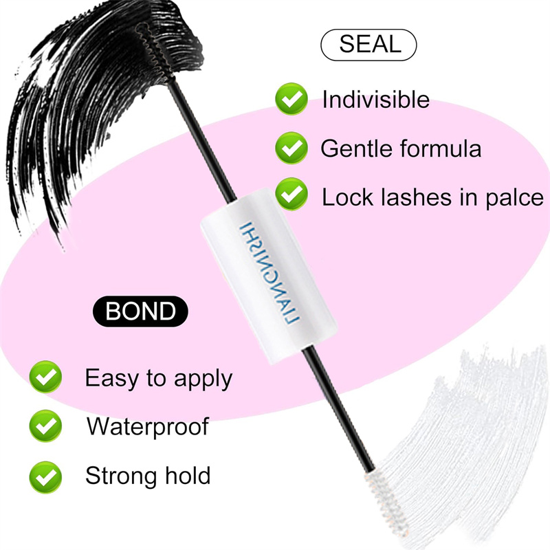 2 in 1 Lash Bond and Seal for Eyelash Extensions Cluster Lash Glue Long Lasting Eyelash Glue Waterproof DIY Lash Extension Glue Mascara Wand Individual Lash Glue
