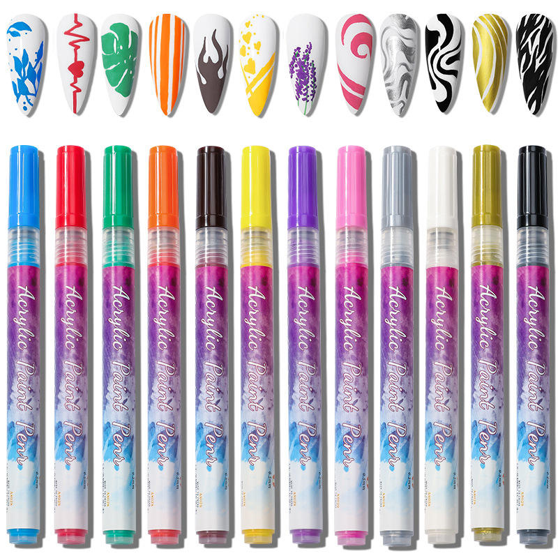 12 Colors Nail Art Drawing 0.5mm Pen Nail Polish Pen Set