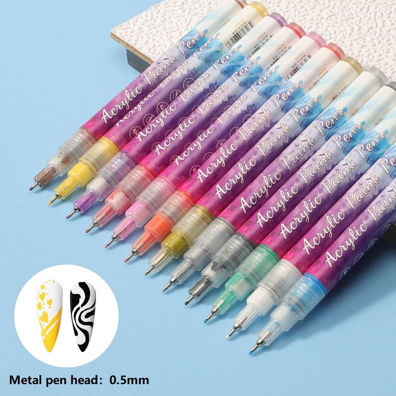 12 Colors Nail Art Drawing 0.5mm Pen Nail Polish Pen Set