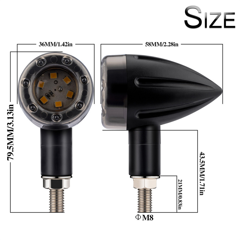 Universal 1Pair Motorcycle Rear Front Turn Signal Bullet Nose Shape 3 Light Modes Brake Light Driving Light 13 LED