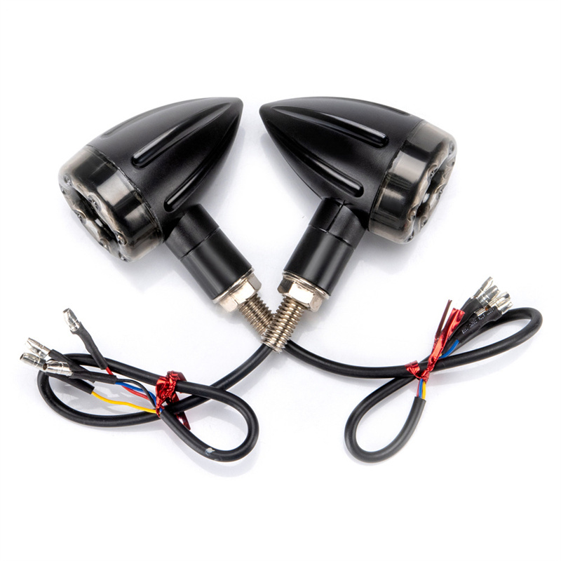 Universal 1Pair Motorcycle Rear Front Turn Signal Bullet Nose Shape 3 Light Modes Brake Light Driving Light 13 LED
