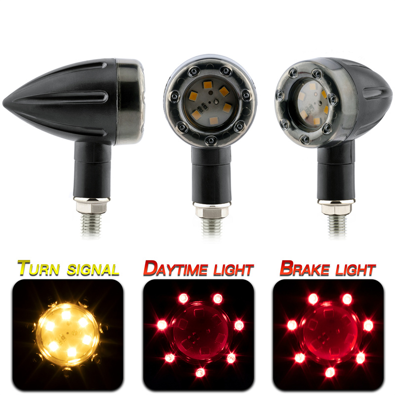 Universal 1Pair Motorcycle Rear Front Turn Signal Bullet Nose Shape 3 Light Modes Brake Light Driving Light 13 LED