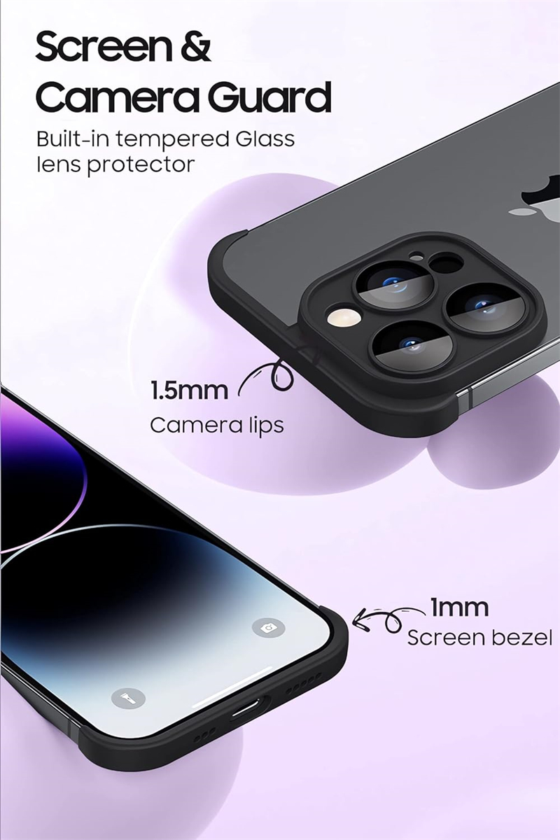 Frameless Fit for iPhone 12, 13, 14 Pro Max Case with Camera Lens Protector, Slim Soft TPU Shockproof Phone Cover, Minimalist Yet Protective Bumper Shell
