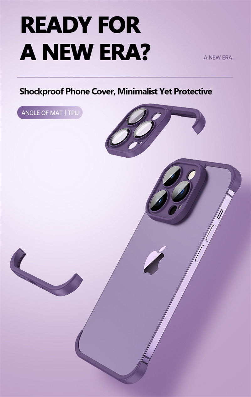 Frameless Fit for iPhone 12, 13, 14 Pro Max Case with Camera Lens Protector, Slim Soft TPU Shockproof Phone Cover, Minimalist Yet Protective Bumper Shell