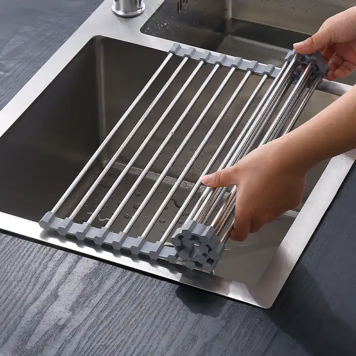 Large Size Roll-Up Foldable Dish Drying Rack Multifunctional Drain Bowl Rack for Water Tank