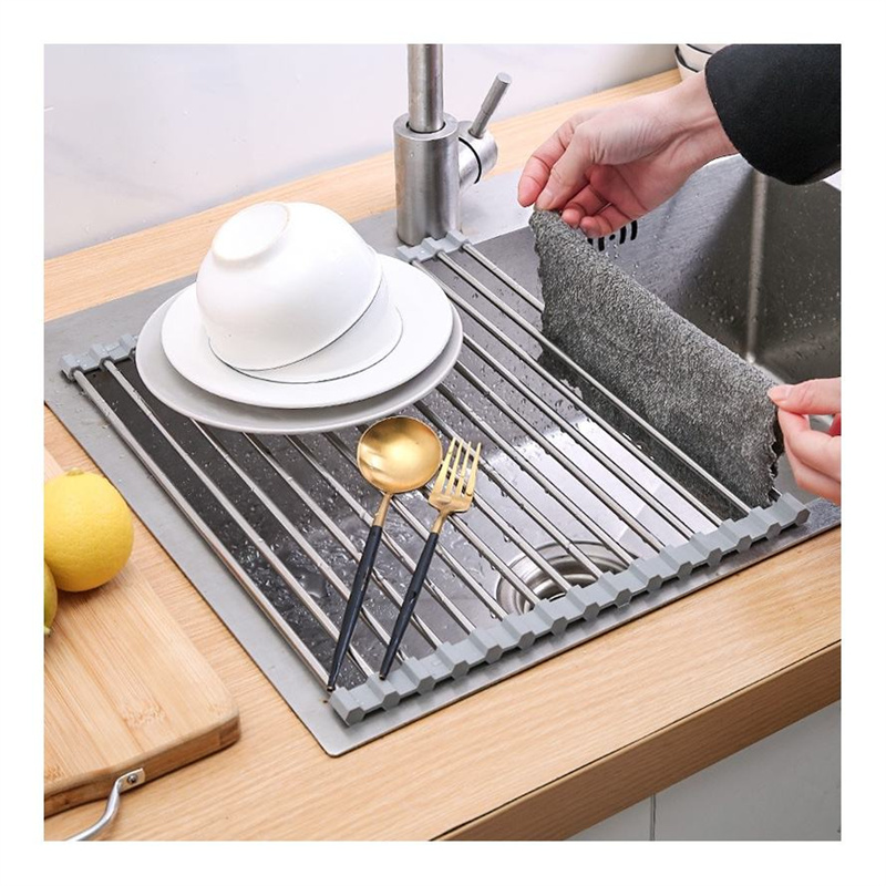 Large Size Roll-Up Foldable Dish Drying Rack Multifunctional Drain Bowl Rack for Water Tank