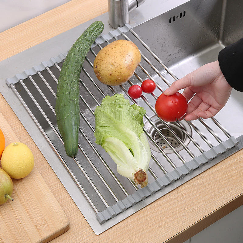 Large Size Roll-Up Foldable Dish Drying Rack Multifunctional Drain Bowl Rack for Water Tank