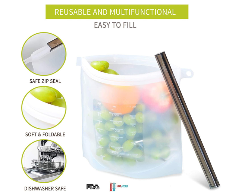4 Pcs/Set Reusable Zipping Silicone Food Storage Fridge Bags Lunch Fruit Leakproof Cup Freezer Vegetable Cup Bowl