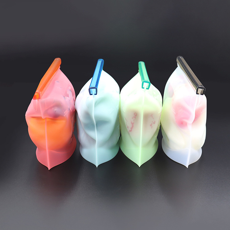 4 Pcs/Set Reusable Zipping Silicone Food Storage Fridge Bags Lunch Fruit Leakproof Cup Freezer Vegetable Cup Bowl