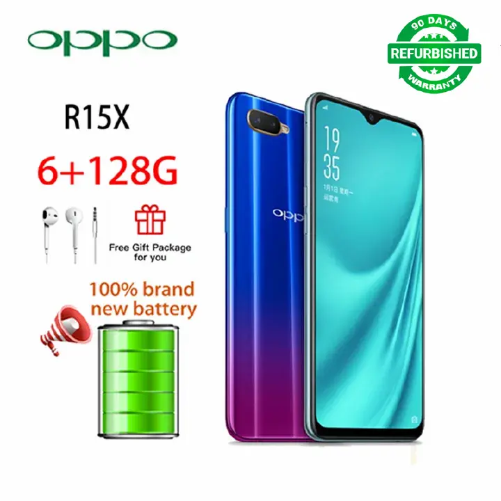 Refurbished Original OPPO R15X phone 100% Battery 6.4 inch 128GB 6GB Mobile Phone smart phones 16MP+25MP Camera 4G Dual SIM 90days warranty