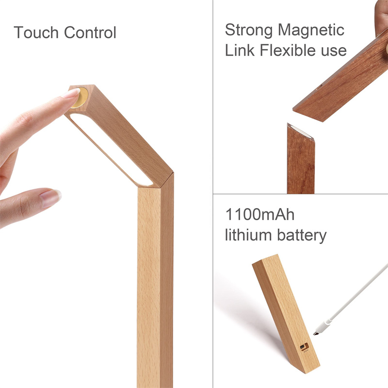 Small Wireless Portable Wooden Atmosphere Desk Lamp Table Light Wall Light Multifunction Lamp For Reading Room Bedside Living Room