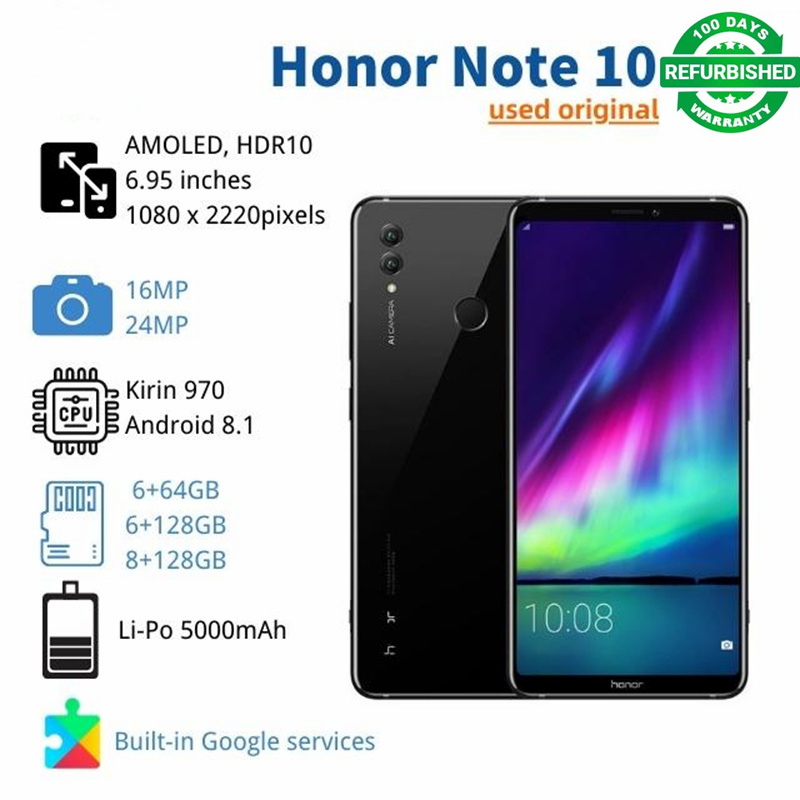 Original Refurbished HONOR NOTE10 Note 10 8GB RAM 128GB ROM With Fingerprint Unlock 6.95inch Support 2G/3G/4G Network Dual SIM 5000mAh