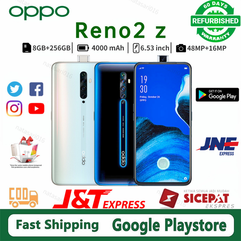 Refurbished OPPO Reno 2z 128GB+8GB 6.5 inch 48MP+16MP Camera Face Unlock Dual SIM Smart Phones