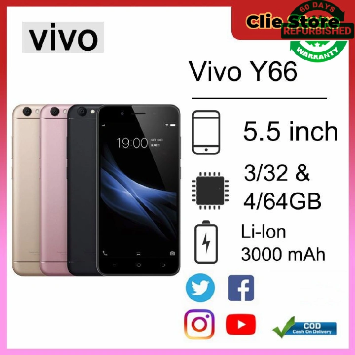 Refurbished phones original cheaper phone VIVO Y66 3+32gb LTE Android Smartphone